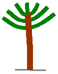 stylized palm tree: trunk with three branches on each side at the top